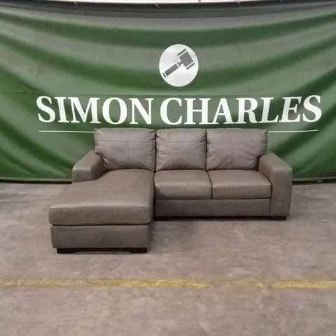 HAMPSHIRE ITALIAN LEATHER LEFT HAND 3 SEATER CHAISE - VINTAGE GREY