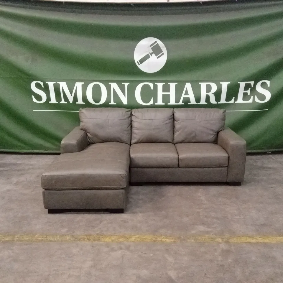 HAMPSHIRE ITALIAN LEATHER LEFT HAND 3 SEATER CHAISE - VINTAGE GREY RRP £1699