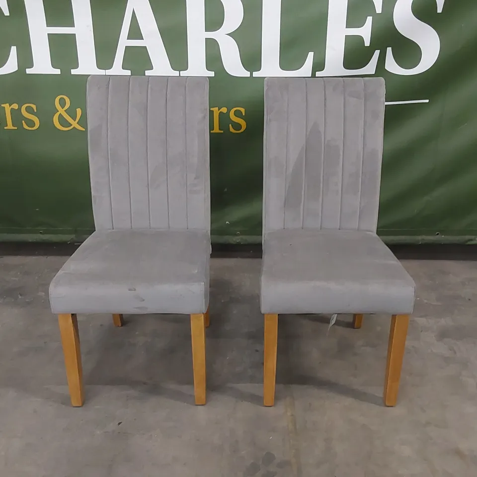 SET OF 2 SALISBURY GREY VELVET DINING CHAIRS WITH OAK LEGS