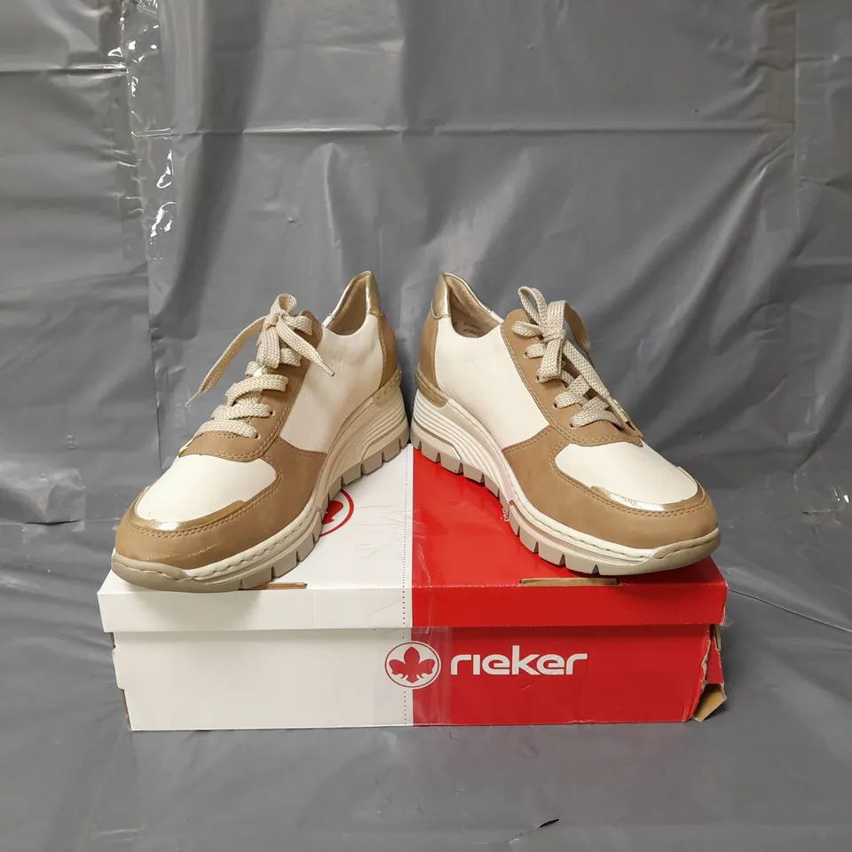 RIEKER WEDGE ANIMAL PRINT TRAINERS BROWN SIZE 8