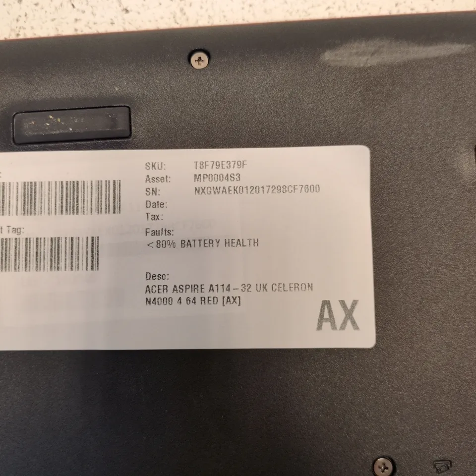 ACER ASPIRE A114-32 LAPTOP - RED - CELERON N4000 - 4GB RAM - 64GB EMMC - WINDOWS 10 S