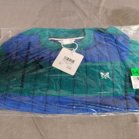 HERITAGE CABLE STRIPE KNIT JUMPER – GREEN/BLUE, KIDS 6-7 UK 