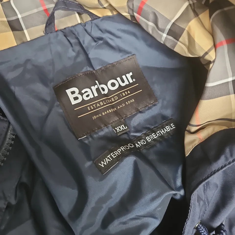 BARBOUR HOODED DOMUS WATERPROOF JACKET IN NAVY - XXL