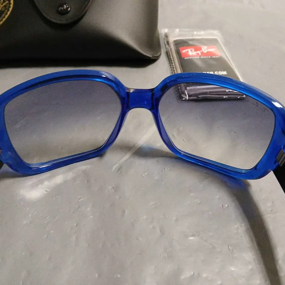 PAIR OF RAY BAN CLEAR BLUE FRAMED GLASSES IN CASE