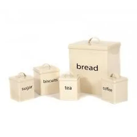 BOXED 5PC CREAM KITCHEN CANISTER SET BREAD BISCUITS TEA SUGAR COFFEE