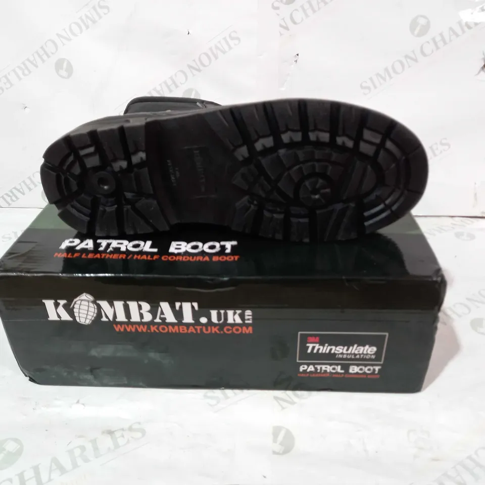 BOXED PAIR OF KOMBAT HALF LEATHER PATROL BOOTS IN BLACK UK SIZE 10