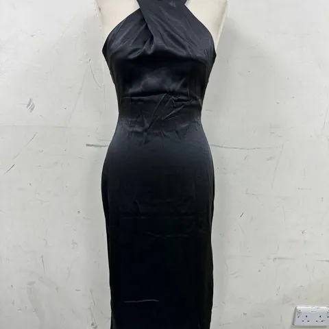 CLUBL CROSS OVER HALTER NECK MIDI DRESS IN BLACK SIZE 8