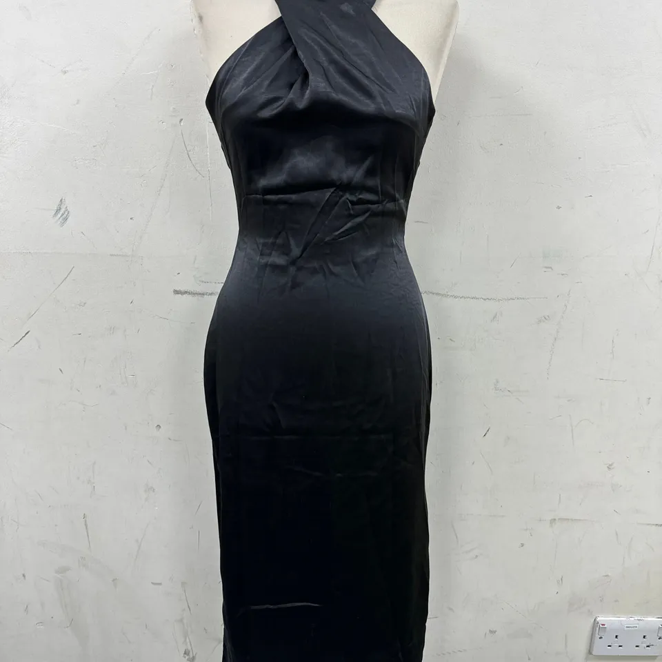 CLUBL CROSS OVER HALTER NECK MIDI DRESS IN BLACK SIZE 8