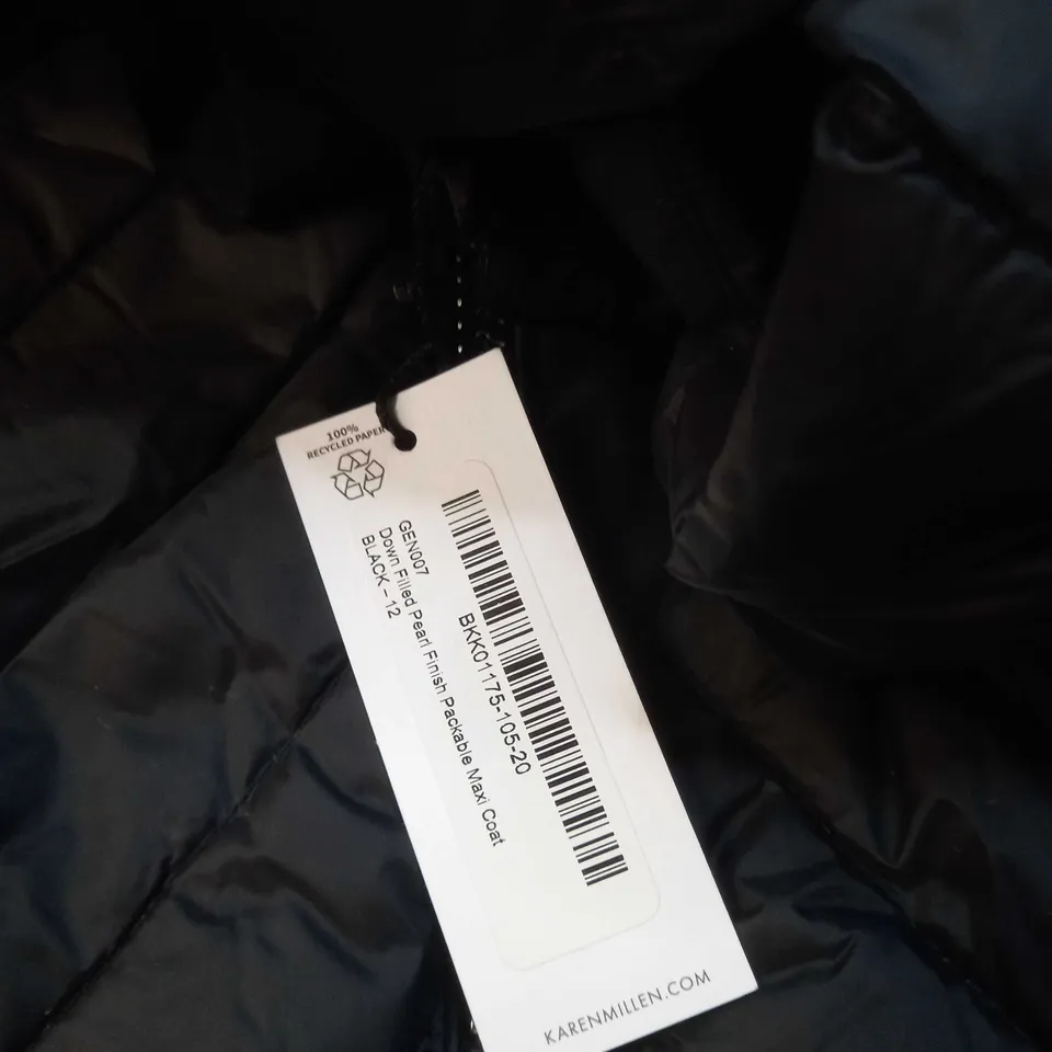KAREN MILLEN BLACK DOWN FEATHER PACKABLE MAXI COAT - SIZE 12