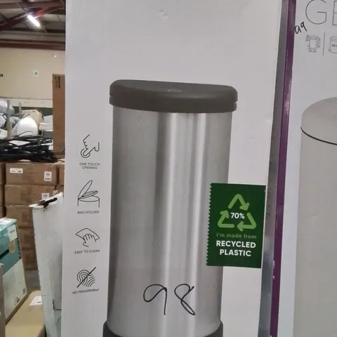 BOXED CURVER 40L DECO STAINLESS STEEL PUSH BUTTON CYLINDER BIN