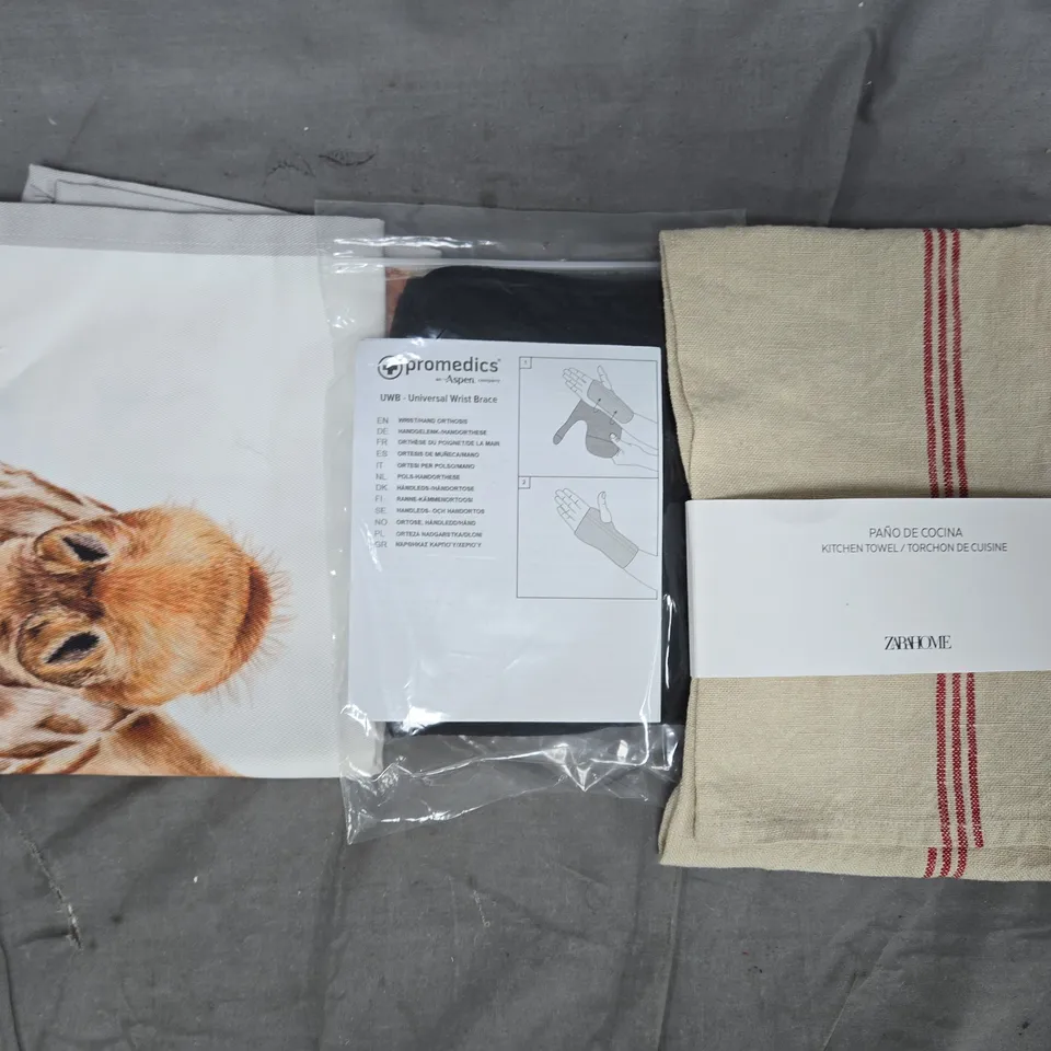 APPROXIMATELY 10 ASSORTED HOUSEHOLD ITEMS TO INCLUDE UNIVERSAL WRIST BRACE, ETC