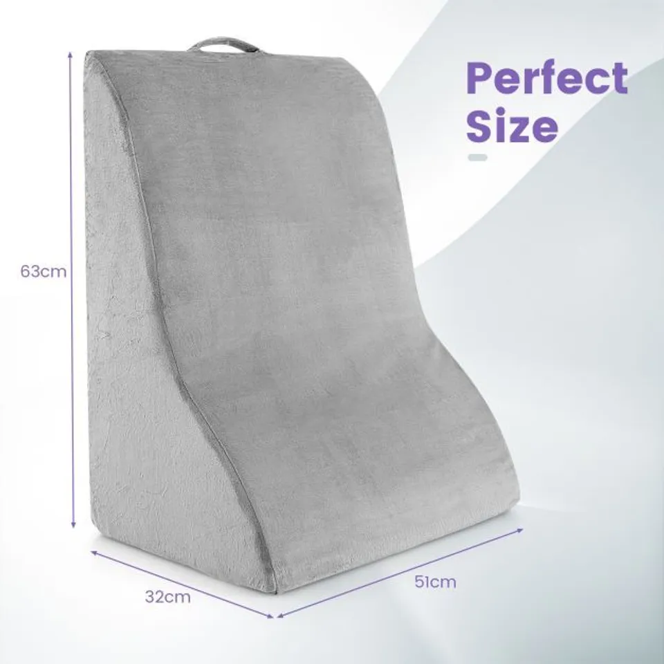 BOXED COSTWAY SLEEPING WEDGE PILLOW WITH UNIQUE CURVED DESIGN AND MACHINE WASHABLE COVER, TRIANGLE PILLOW GREY