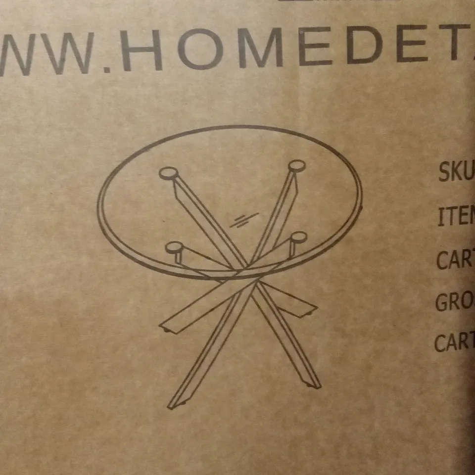 BOXED ROUND GLASS TOP METAL BASE DINING TABLE (2 BOXES)