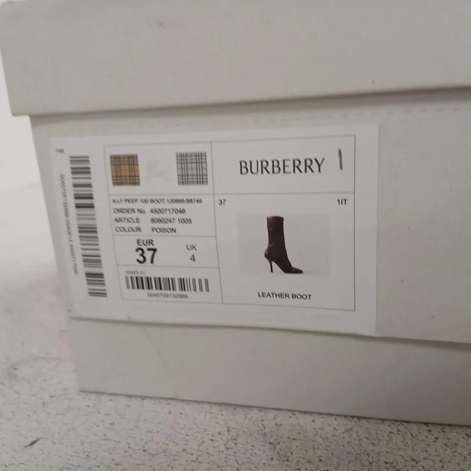 BURBERRY LEATHER PEEP BOOTS, UK 4 (EU 37) - ZIP DETAIL
