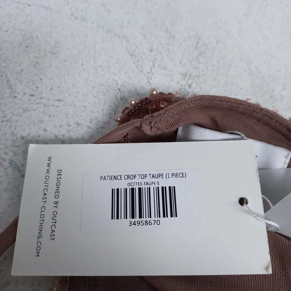 OUTCAST PATIENCE CROP TOP TAUPE – UK SIZE S