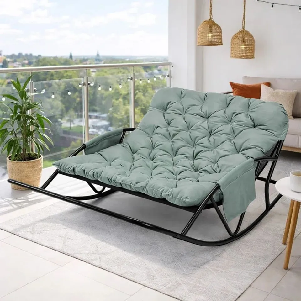 BOXED HOMEMIYN METAL ROCKING CHAIR - BLUE/BLACK (1 BOX)