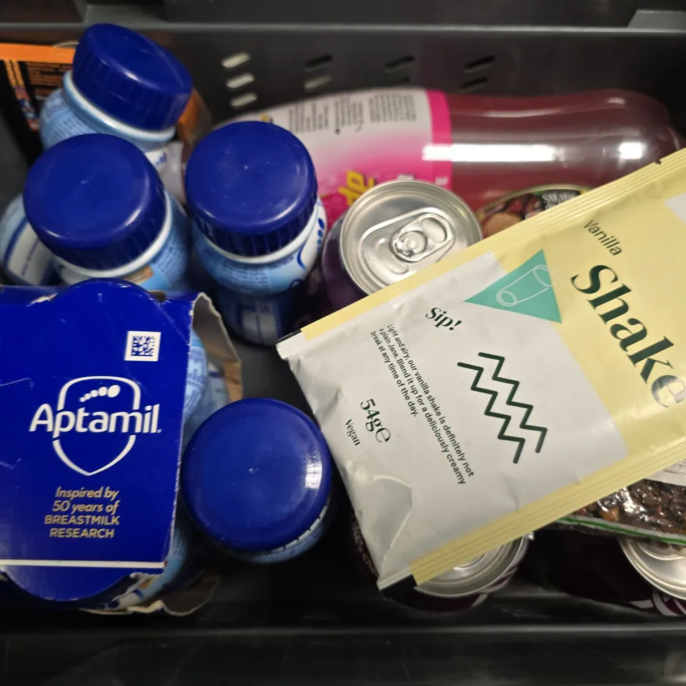 APPROXIMATELY 12 ASSORTED FOOD & DRINK ITEMS TO INCLUDE -  COCA COLA CHERRY , APTAMIL 2 , IRN BRU XTRA ETC