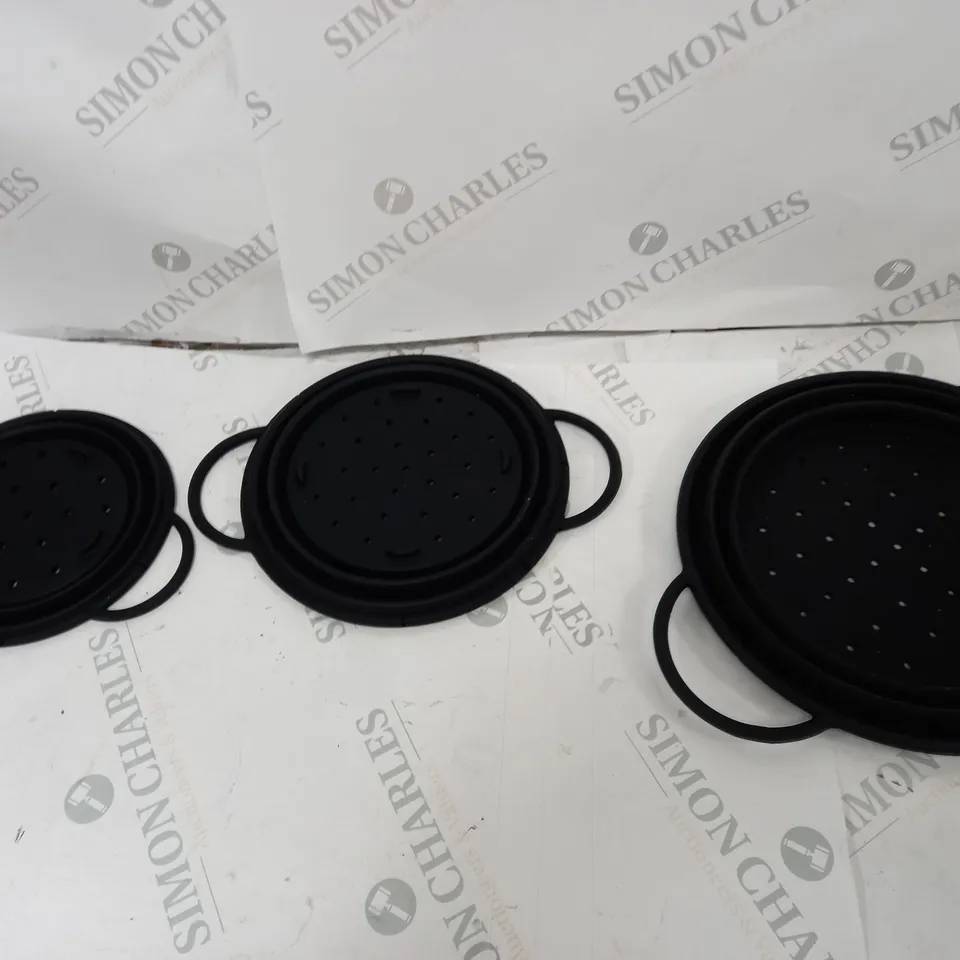 COOK'S ESSENTIALS SET OF 3 FOLDABLE SILICONE COLANDERS