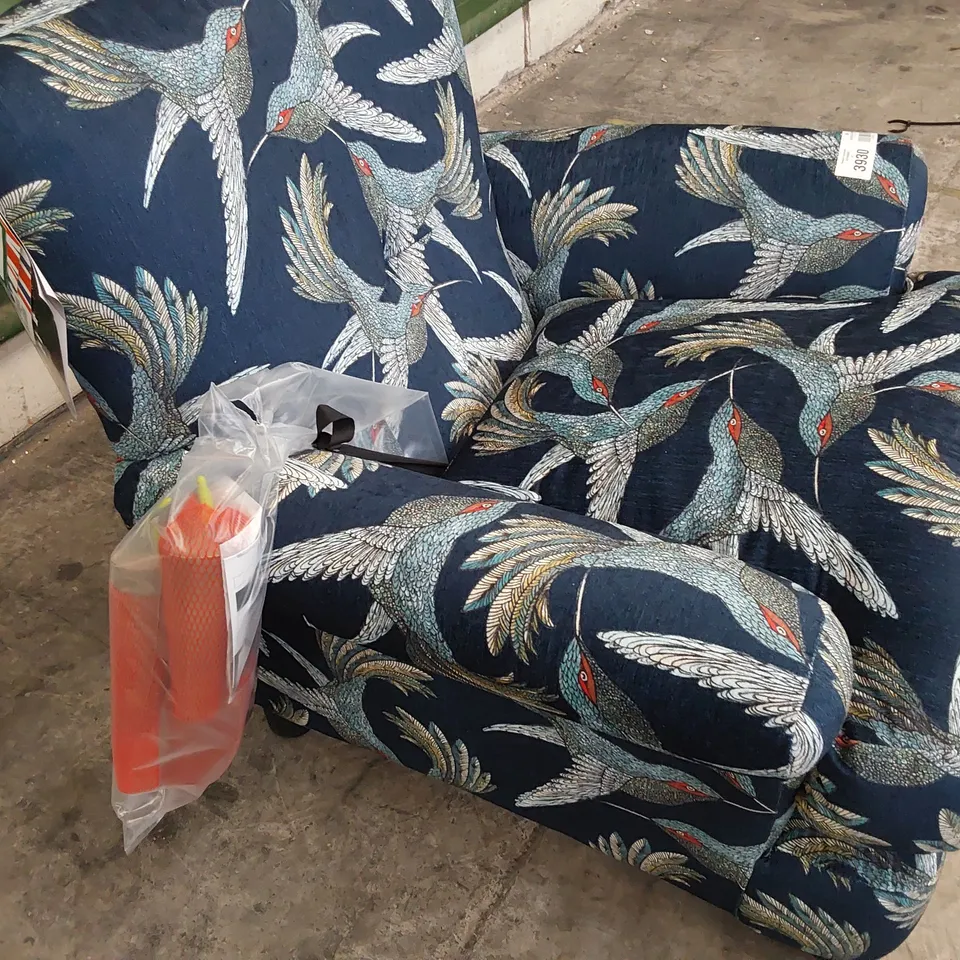 QUALITY BRITISH DESIGNER LOUNGE Co JOSHUA CHAIR PARADISE BIRD NAVY FABRIC 