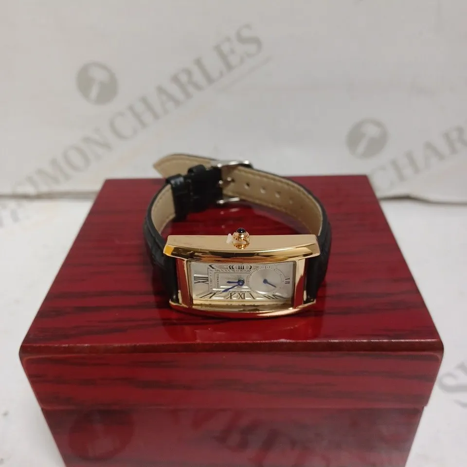 LADIES STOCKWELL WATCH – TEXTURED DIAL WITH SUB DIAL MINUTE HAND – BLACK LEATHER STRAP 
