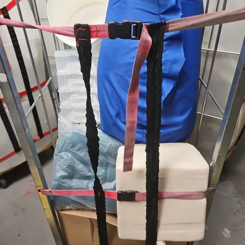 CAGE OF APPROXIMATELY 6 ASSORTED HOUSEHOLD ITEMS TO INCLUDE - HAND SANITISERS, STORAGE BOXES, AND SUPPORT PILLOW - COLLECTION ONLY