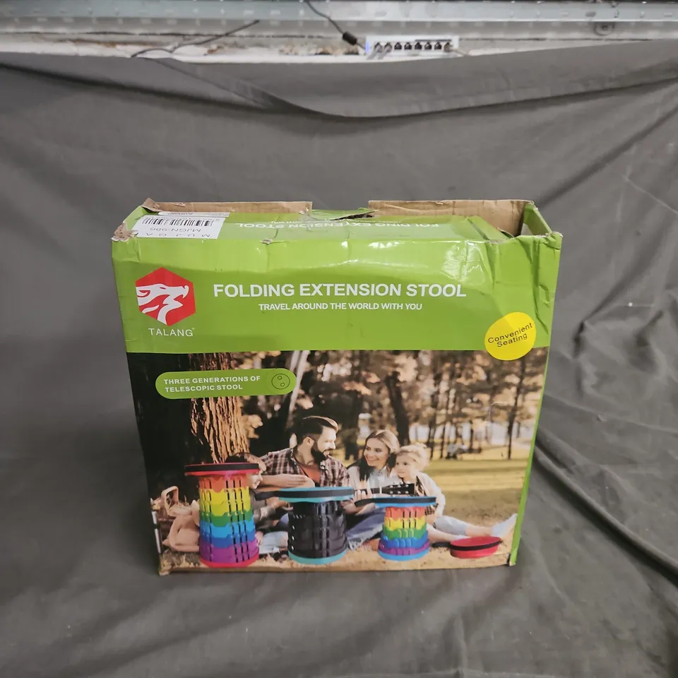 FOLDING EXTENSION STOOL – RAINBOW TELESCOPIC TRAVEL STOOL (BOXED)
