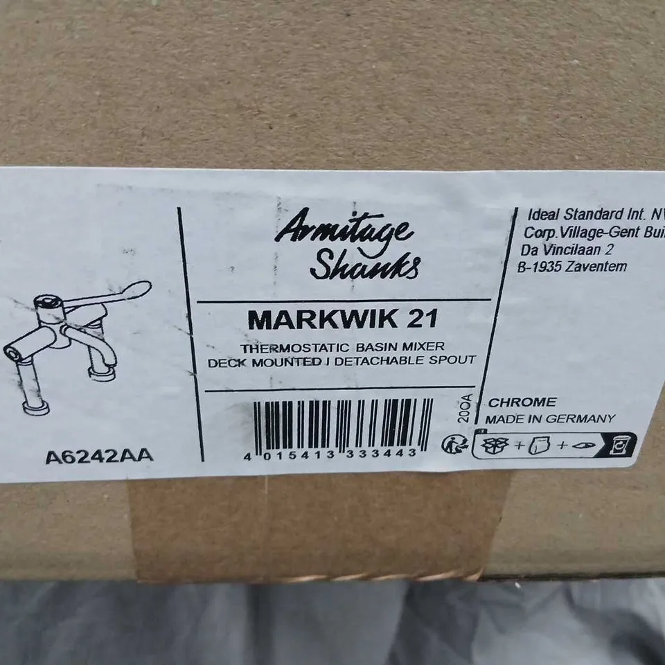 ARMITAGE SHANKS MARKWIK 21 THERMOSTATIC BASIN MIXER TAP – DECK MOUNTED, CHROME, DETACHABLE SPOUT