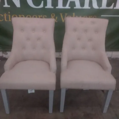SET OF 2 OATMEAL FABRIC BUTTON BACK DINING CHAIRS (GREY LEG)