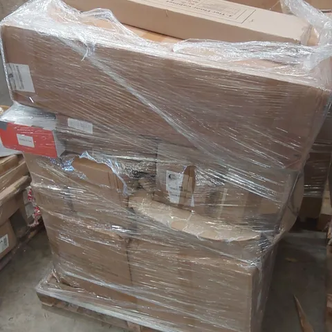 PALLET CONTAINING VARIOUS ASSORTED BOXED HOUSEHOLD AND TOOLING PARTS TO INCLUDE, HANDBRAKE ACTUATOR CONTROL UNIT, FLOOR CABINET,  TREADMILL AND LOTS MORE UNMARKED BOXED ITEMS