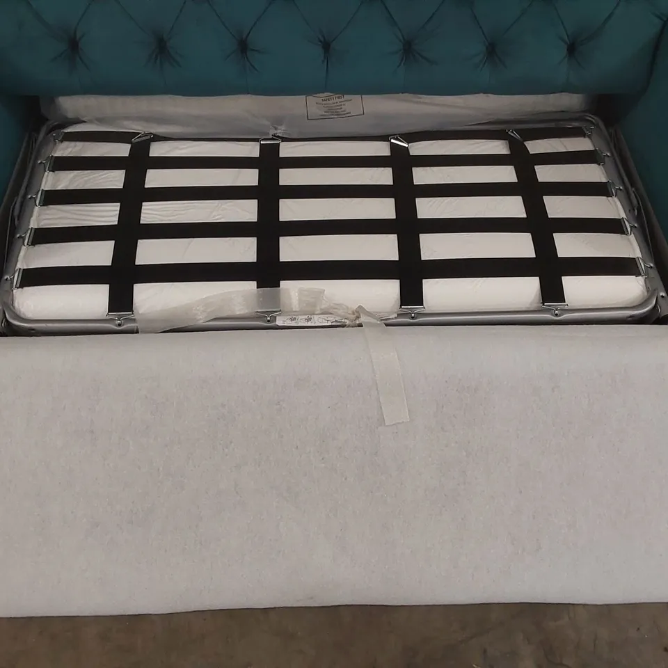 QUALITY DESIGNER 3 SEATER VELVET SOFA BED - TEAL