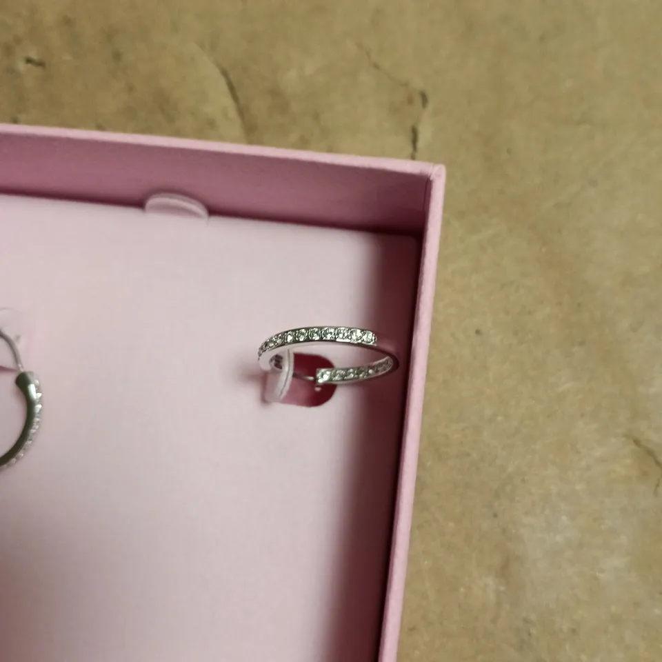 SWAROVSKI SILVER-TONE PAVÉ HOOP EARRINGS IN PINK PRESENTATION BOX