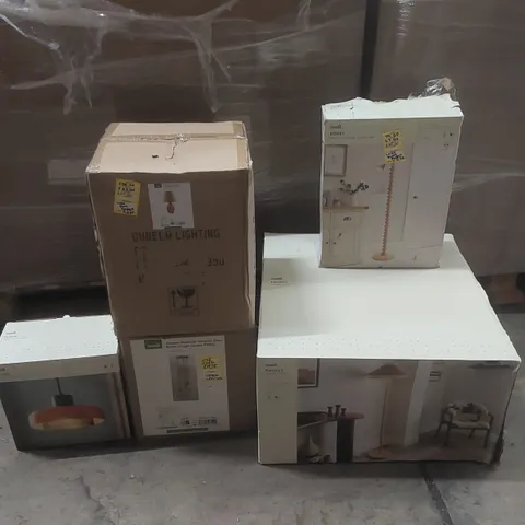 PALLET TO CONTAIN A VERY LARGE QUANTITY OF DESIGNER INDOOR LIGHTING PRODUCTS TO INCLUDE: FLOOR LAMPS, CEILING LIGHTS, TABLE LAMP ECT