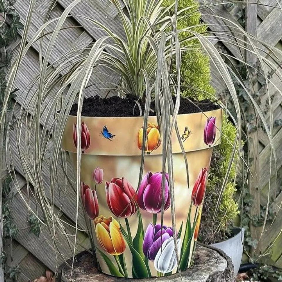 BOXED GRUMPY GARDENER SET OF 2 LARGE 38CM PRINTED PLANTERS