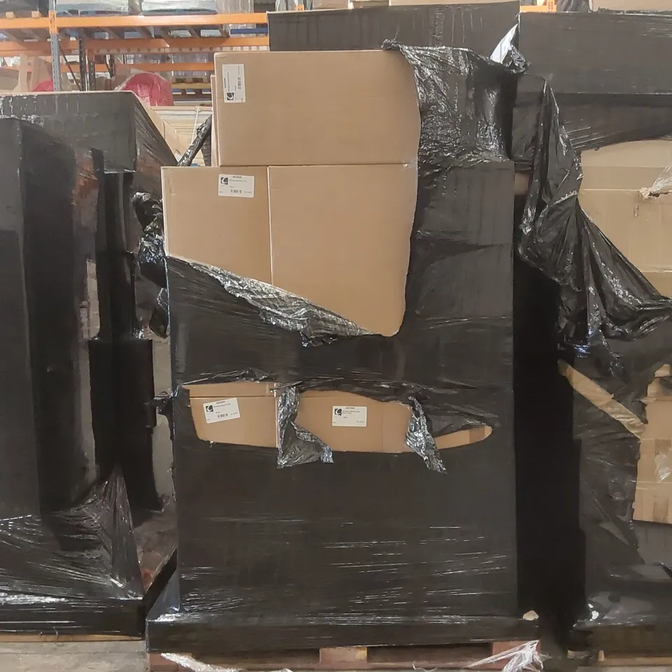 PALLET CONTAINING A LARGE QUANTITY OF BATHROOM FURNITURE PARTS INCLUDING: BASE SLIMLINE UNIT CARCASSES ECT