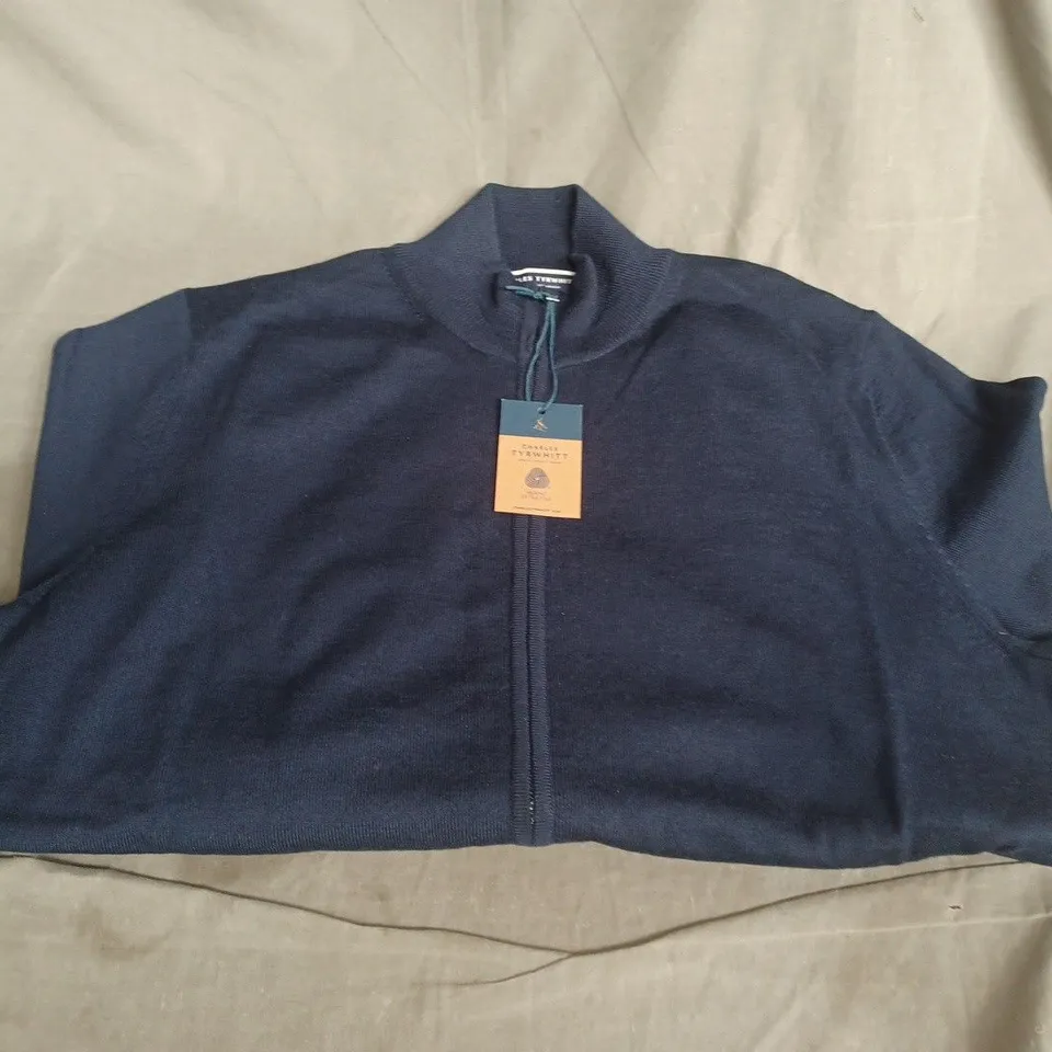CHARLES TYRWHITT NAVY MERINO FULL-ZIP CARDIGAN – MEN MEDIUM