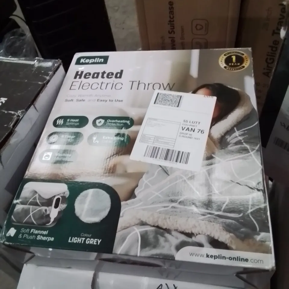 BOXED KEPLIN HEATED ELECTRIC THROW LIGHT GREY