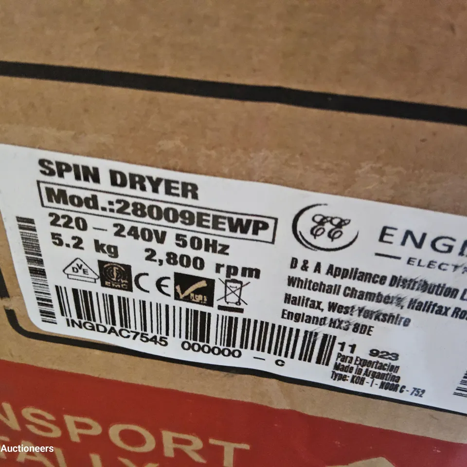 BOXED ENGLISH ELECTRIC SPIN DRYER Model 28009EEWP WHITE