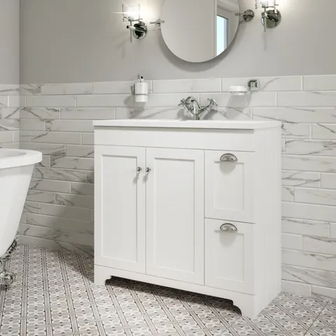 BOXED BAXENDALE 900MM MATT WHITE FLOORSTANDING VANITY UNIT