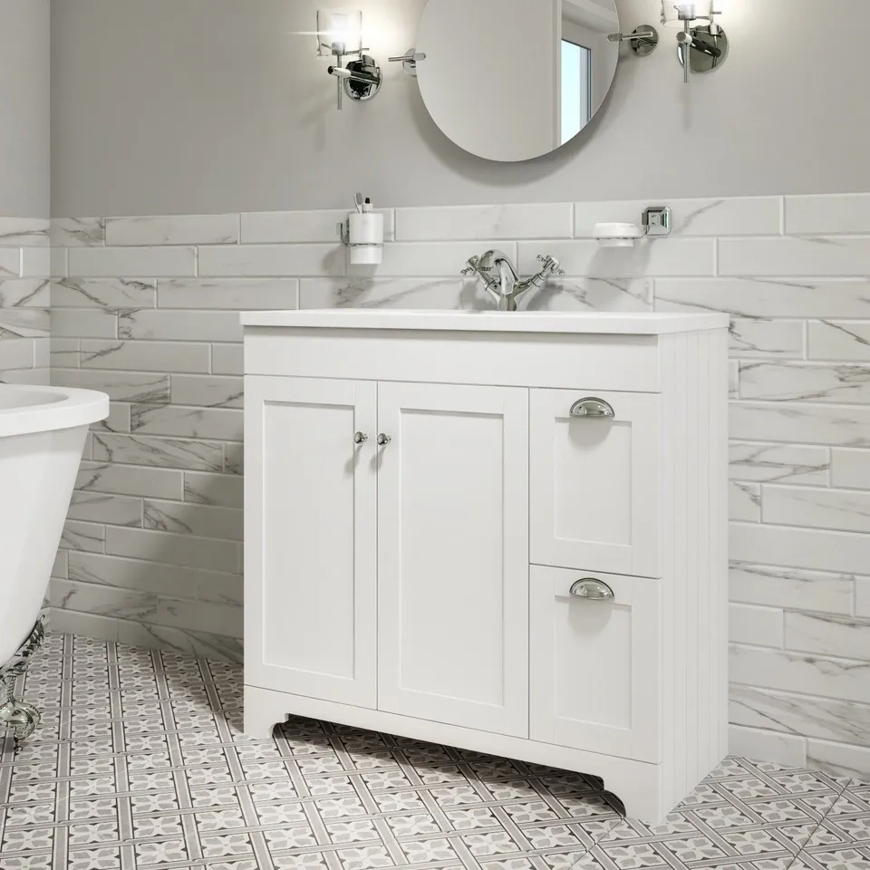 BOXED BAXENDALE 900MM MATT WHITE FLOORSTANDING VANITY UNIT 