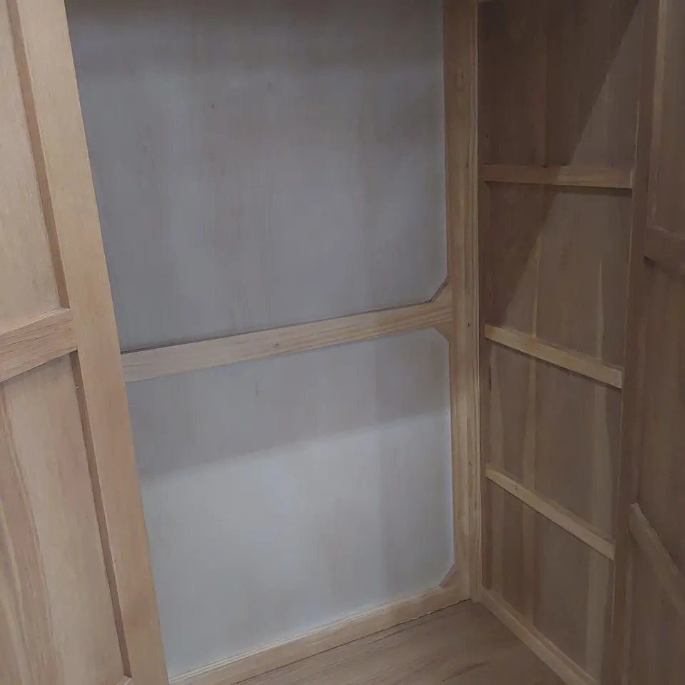 DESIGNER LIGHT OAK DOUBLE DOOR HANGING WARDROBE ON DRAWER BASE