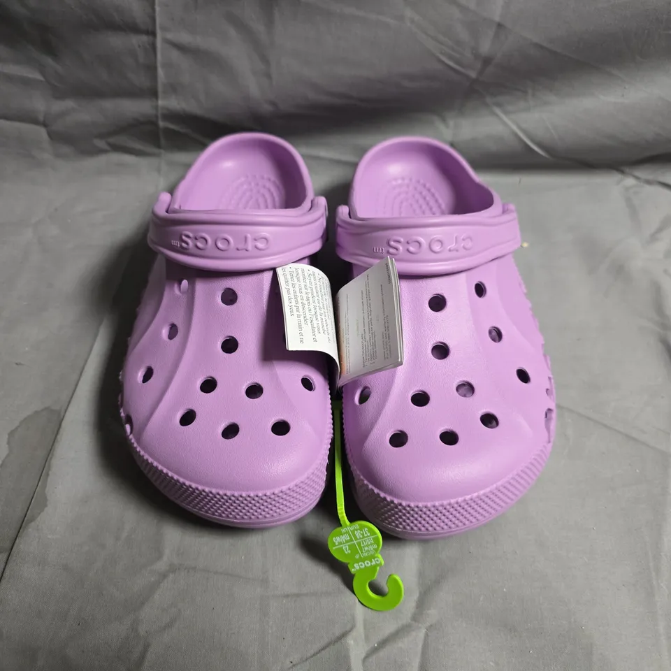 PAIR OF CROCS ' PURPLE CLOGS - UK SIZE M4 / W5