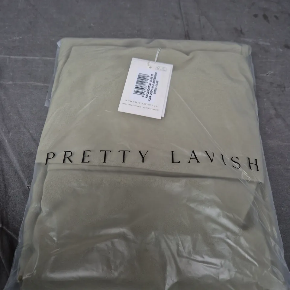 PRETTY LAVISH JULIA CREPE MAXI BRIDESMAID DRESS – OLIVE, UK 12