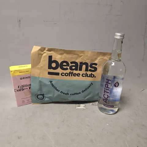 APPROXIMATELY 6 ASSORTED DRINK ITEMS TO INCLUDE - GRIND EDITIONS DARK , ACTIPH WATER ETC
