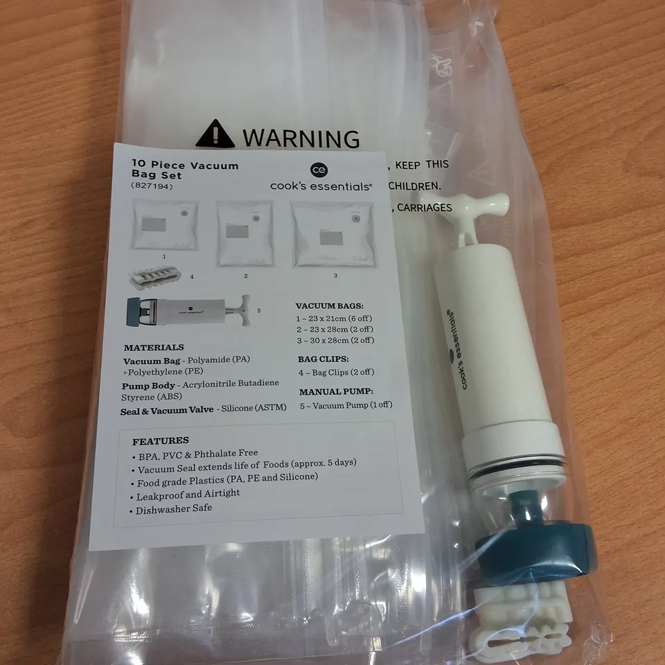 LOT OF 24 10-PIECE BOXES OF COOKS'S ESSENTIALS VACUUM BAG SETS