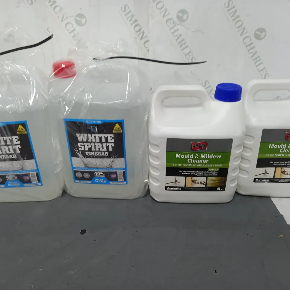 TOTE OF ASSORTED HOUSEHOLD GOODS TO INCLUDE WHITE SPIRIT VINEGAR AND MOULD & MILDEW CLEANER - COLLECTION ONLY 