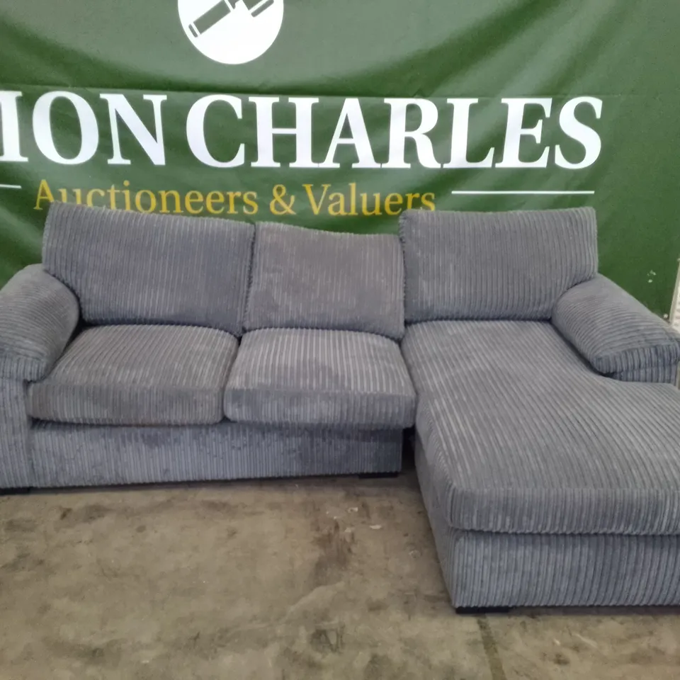 QUALITY DESIGNER 2PCS CORNER SOFA WITH LHF CHAISE - GREY CORDUROY FABRIC 