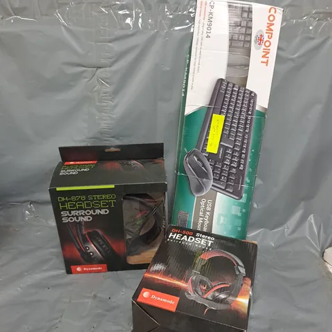APPROXIMATELY 4 ASSORTED ITEMS TO INCLUDE HEADSET, KEYBOARD & MOUSE DUO, SURROUND SOUND HEADSET, ETC