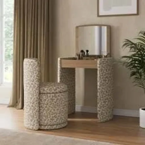 BOXED FRANKIE COMPACT DRESSING TABLE SET WITH MIRROR AND STOOL - LEOPARD PRINT (1 BOX)