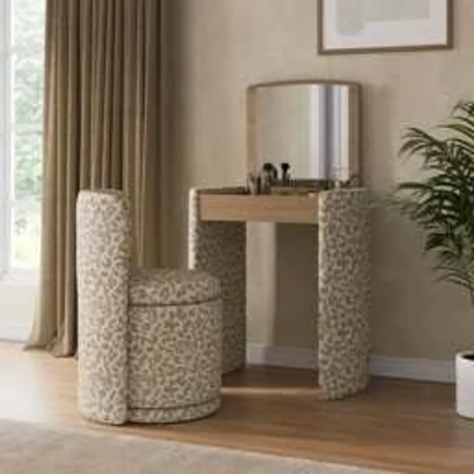 BOXED FRANKIE COMPACT DRESSING TABLE SET WITH MIRROR AND STOOL - LEOPARD PRINT (1 BOX)