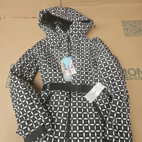 ZARA SKI COLLECTION COAT IN PATTERNED GREEN/BLACK/WHITE- XS